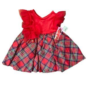 Barbie Girl’s Red Plaid Holiday Party Dress 3T Tulle Bow Cap Sleeves NWT